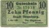 Dramburg (heute: PL-Drawsko Pomorskie) - Stadt - 1.5.1920 - 10 Pfennig 