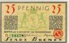 Bremen - Finanzdeputation (Stadtkämmerei) - 15.9.1921 - 25 Pfennig 