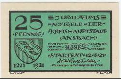 Ansbach - Stadt - 12.8.1921 - 25 Pfennig 