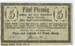 Aurich - Spar- und Leihkasse - 1.9.1918 - 5 Pfennig 
