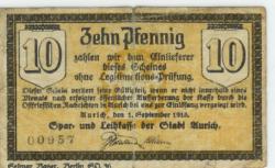 Aurich - Spar- und Leihkasse - 1.9.1918 - 10 Pfennig 