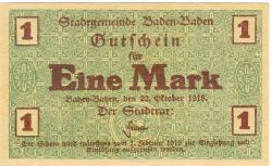 Baden-Baden - Stadt - 22.10.1918 - 1.2.1919 - 1 Mark 