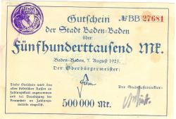 Baden-Baden - Stadt - 7.8.1923 - 500000 Mark 