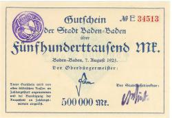 Baden-Baden - Stadt - 7.8.1923 - 1 Million Mark 