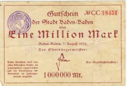 Baden-Baden - Stadt - 7.8.1923 - 1 Million Mark 