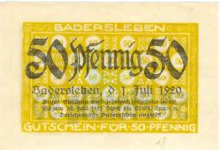 Badersleben (heute: Huy) - Gemeinde - 1.7.1920 - 30.6.1921- 50 Pfennig 