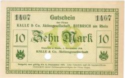Biebrich (heute: Wiesbaden) - Kalle & Co AG - 1.11.1918 - 31.12.1918 - 10 Mark 