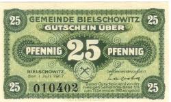 Bielschowitz (heute: PL-Ruda Slaska) - Gemeinde - 1.7.1917 - 31.12.1918 - 25 Pfennig 
