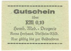 Bielstein (heute: Wiehl) - Herhaus, Anna, Homburgische Medizinal-Drogerie - -- - 0.10 Mark 