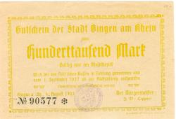 Bingen - Stadt - 6.8.1923 - 1.9.1923 - 100000 Mark 