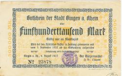 Bingen - Stadt - 6.8.1923 - 1.9.1923 - 500000 Mark 