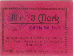 Birkenhain (heute: PL-Brzeziny Slaskie) - Gemeinde - - 15.9.1914 - 3 Mark 