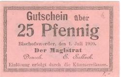 Bischofswerder (heute: PL-Biskupiec Pomorski) - Stadt - 1.7.1920 - 25 Pfennig 