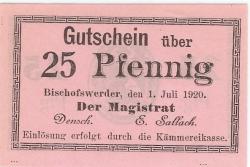 Bischofswerder (heute: PL-Biskupiec Pomorski) - Stadt - 1.7.1920 - 25 Pfennig 