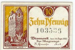 Bismark - Stadt - 14.9.1920 - 10 Pfennig 