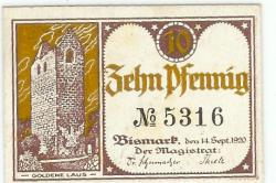 Bismark - Stadt - 14.9.1920 - 10 Pfennig 