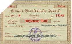 Braunschweig - Herzoglich Braunschweigische Leihhauskasse - 1.11.1918 - 500 Mark 