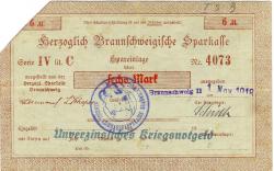 Braunschweig - Herzoglich Braunschweigische Leihhauskasse - 1.11.1918 - 6 Mark 