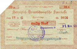 Braunschweig - Herzoglich Braunschweigische Leihhauskasse - 1.11.1918 - 30 Mark 