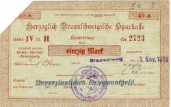 Braunschweig - Herzoglich Braunschweigische Leihhauskasse - 1.11.1918 - 40 Mark 