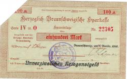 Braunschweig - Herzoglich Braunschweigische Leihhauskasse - 1.11.1918 - 100 Mark 