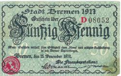 Bremen - Finanzdeputation (Stadtkämmerei) - 15.12.1917 - 50 Pfennig 