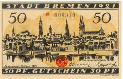 Bremen - Finanzdeputation (Stadtkämmerei) - 15.9.1921 - 50 Pfennig 