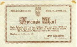 Bunzlau (heute: PL-Boleslawiec) - Stadt - 11.11.1918 - 1.2.1919 - 20 Mark 