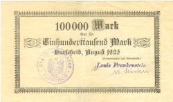 Burscheid - Frankenstein, Louis, Schuhfabrik - August 1923 - 100000 Mark 