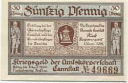 Cannstatt (heute: Stuttgart) - Amtskörperschaft - 15.6.1918 - 50 Pfennig 