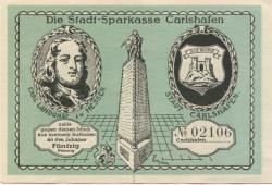 Carlshafen (heute: Bad Karlshafen) - Stadt-Sparkasse* - -- - 50 Pfennig 