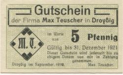 Droyßig - Teuscher, Max - September 1920 - 31.12.1920 - 5 Pfennig 