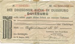 Duisburg - Commerz- und Privat-Bank AG, Filiale Duisburg - 6.8.1923 - 500000 Mark 