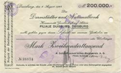 Duisburg - Schaaffhausen'scher Bankverein, A., AG, Filiale Duisburg - 6.8.1923 - 200000 Mark 