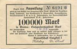 Ehmen (heute: Wolfsburg) - Gewerkschaft Einigkeit I - 15.8.1923 - 1.9.1923 - 100000 Mark 