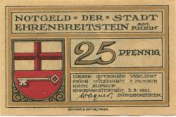 Ehrenbreitstein (heute: Koblenz) - Stadt - 3.8.1921 - 25 Pfennig 