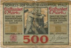 Frankenthal - Stadt - 6.10.1922 - 500 Mark 