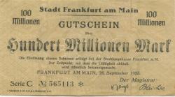 Frankfurt - Stadt - 28.9.1923 - 100 Millionen Mark 