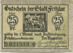 Fritzlar - Stadt - 11.10.1920 - 25 Pfennig 