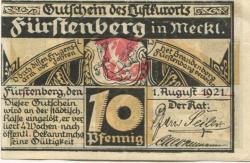 Fürstenberg - Stadt - 1.8.1921 - 10 Pfennig 