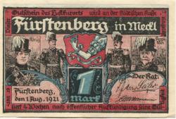 Fürstenberg - Stadt - 1.8.1921 - 1 Mark 