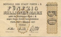 Fürth - Stadt - 1.10.1923 - 50 Millionen Mark 