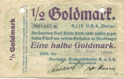 Fürth - Vereinigte Blattgoldfabriken GmbH KG - - 12.11.1923 - 1/2 Gold-Mark 