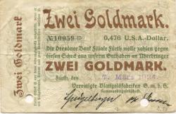 Fürth - Vereinigte Blattgoldfabriken GmbH KG - - 7.3.1924 - 2 Gold-Mark 