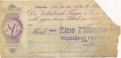 Füssen - Volksbank AG - 2.11.1923 - 1 Milliarde Mark 