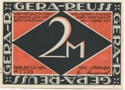 Gera - Stadt - 1.5.1921 - 2 Mark 