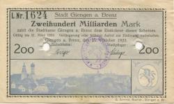 Giengen - Stadt - 25.10.1923 - 31.3.1924 - 200 Milliarden Mark 