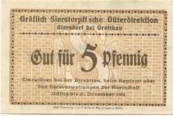 Giersdorf (heute: PL-Galazczyce) - Gräflich von Sierstorpffsche Güterdirektion - - 31.12.1922 - 5 Pfennig 