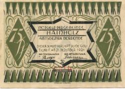 Hainholz (heute: Elmshorn) - Gemeinde - - 31.12.1921 - 75 Pfennig 