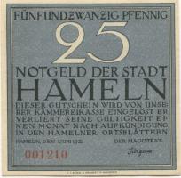 Hameln - Stadt - 1.6.1921 - 25 Pfennig 